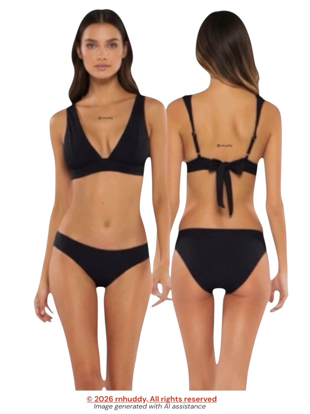 Becca black ribbed Loreda bikini set